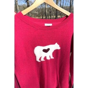 Sundance Mighty Polar Bear LS Pullover Sweater Pink Heart Ladies Small *Read*